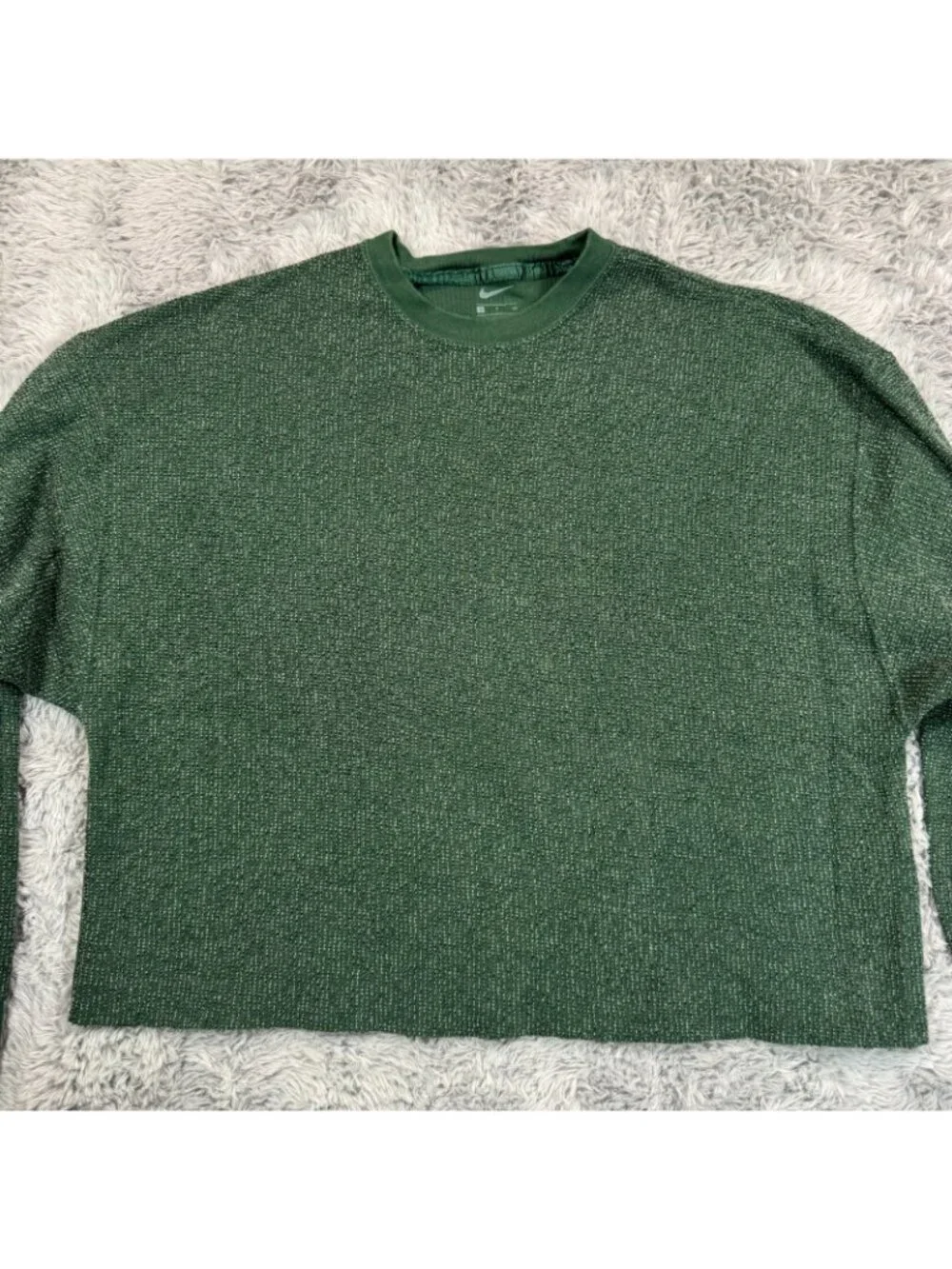 Nike T-Shirt Women's S Green Cotton Cropped Performance Speckled Running Gym